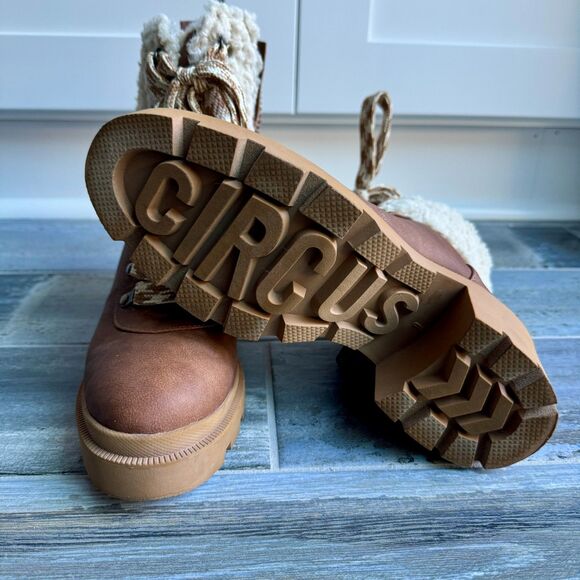 Circus Sam Edelman Brown Combat Boots Warm Faux Fur Rubber Sole Lace and Zip Up - Picture 8 of 8